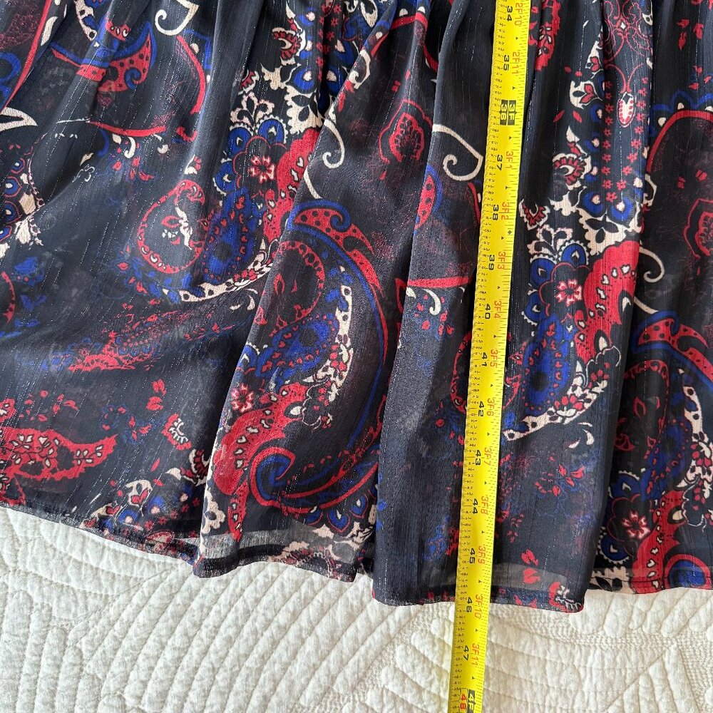Reba Black Lace Up Paisley Print Metallic Bohemian Embroidered Maxi Dress XL - Picture 17 of 17